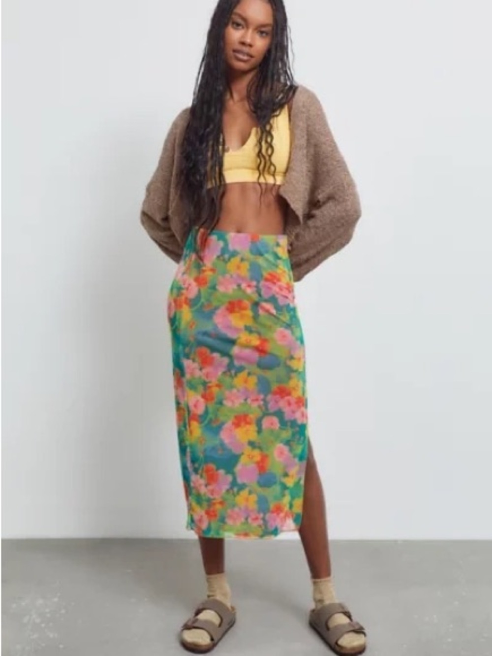 Urban Outfitters Frankie Mesh Midi Skirt in Floral Multicolor -โ XS